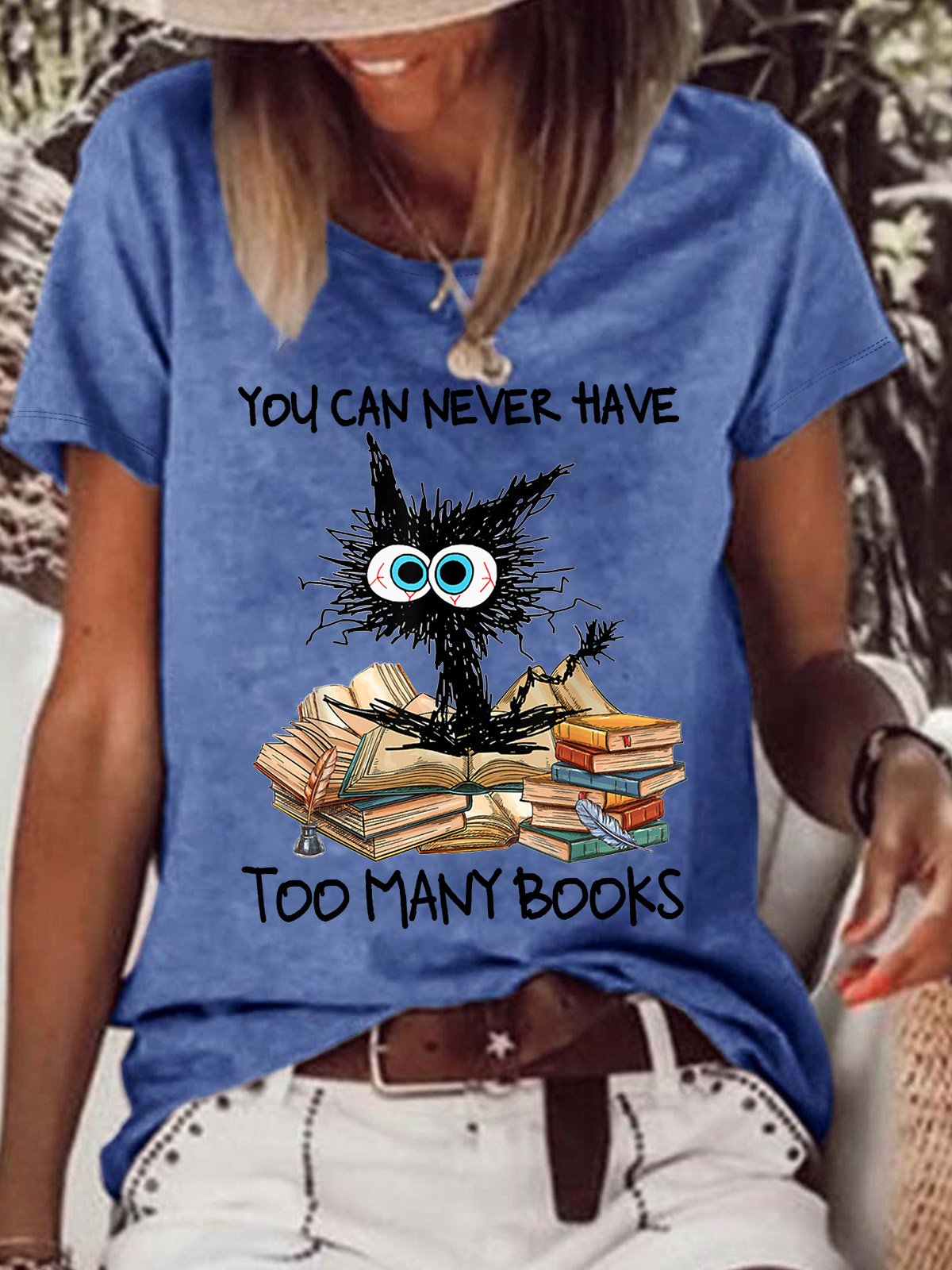 Women’s You Can Never Have Too Many Books Loose Crew Neck Casual T-Shirt