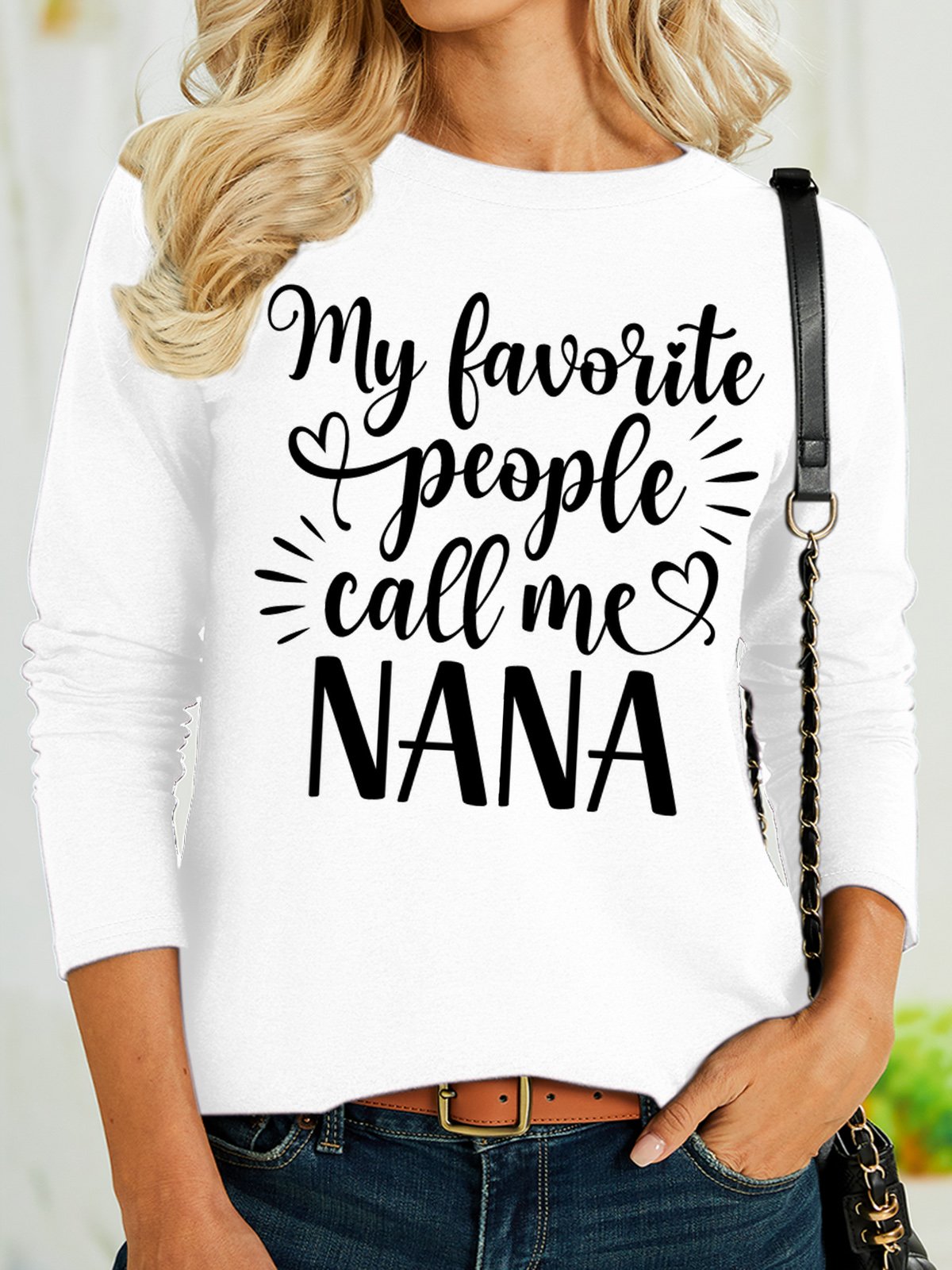 Women's My Favorite People Call Me Nana Funny Graphic Printing Cotton-Blend Casual Crew Neck Text Letters Shirt