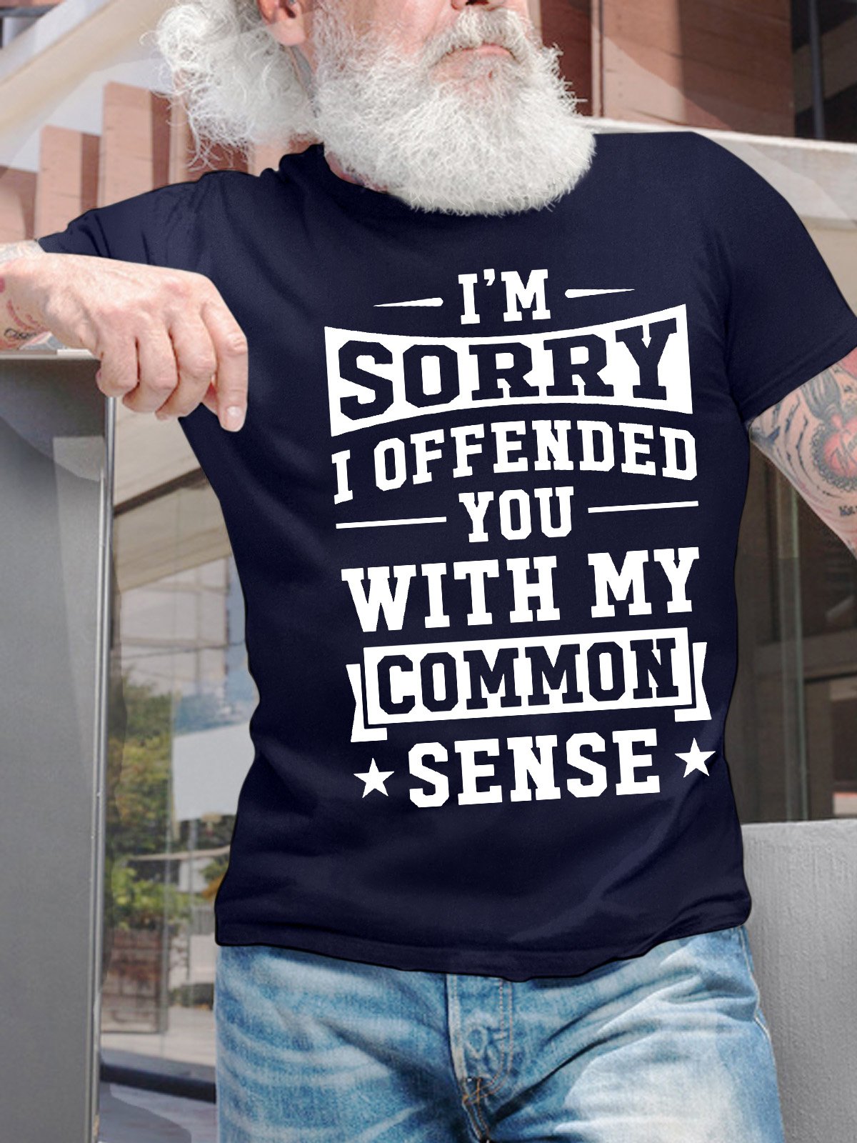 Men’s I’m Sorry I Offended You With My Common Sense Regular Fit Text Letters Crew Neck Casual T-Shirt