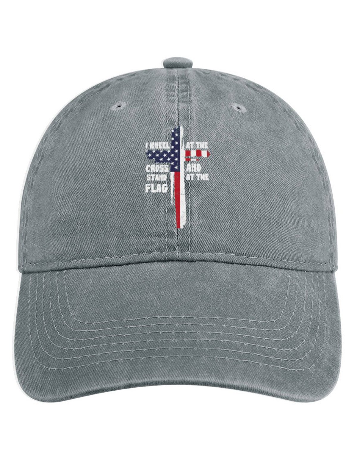 I Kneel At The Cross And Stand At The Flag Denim Hat