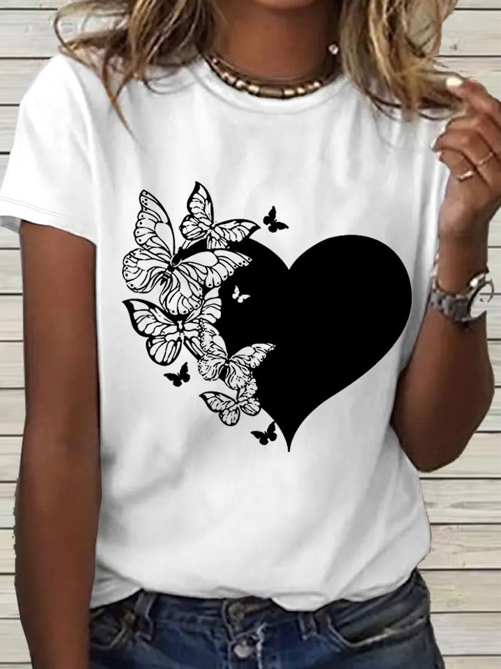 Women's Cotton Butterfly Crew Neck Simple T-Shirt