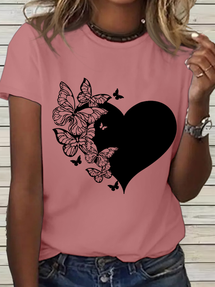 Women's Cotton Butterfly Crew Neck Simple T-Shirt