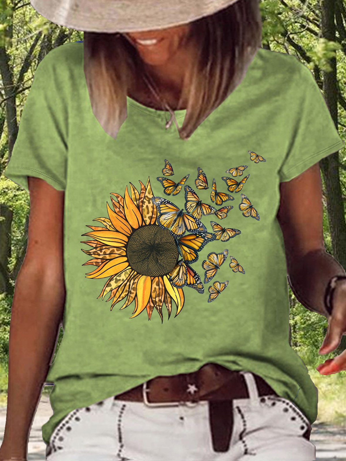 Women's Sunflower Butterflies Casual Letters T-Shirt