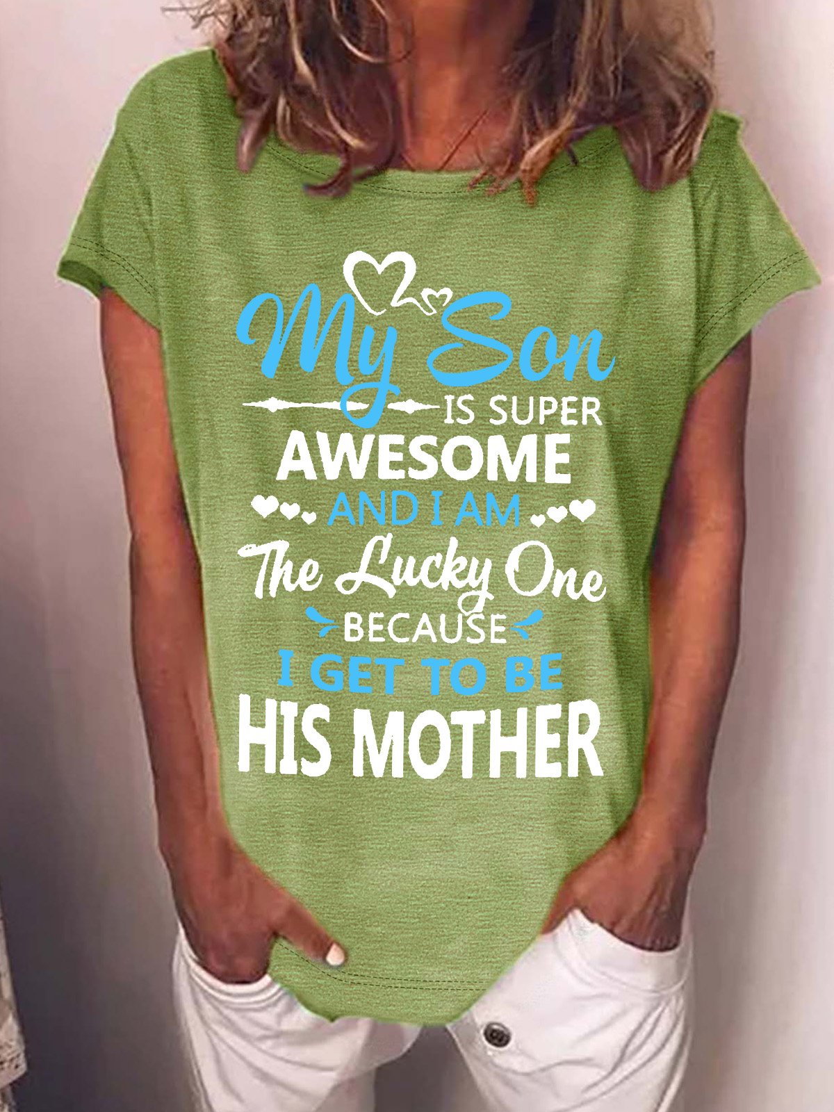 Women’s My Son Is Super Awesome And I Am The Lucky One Because I Get To Be His Mother Loose Casual Cotton T-Shirt