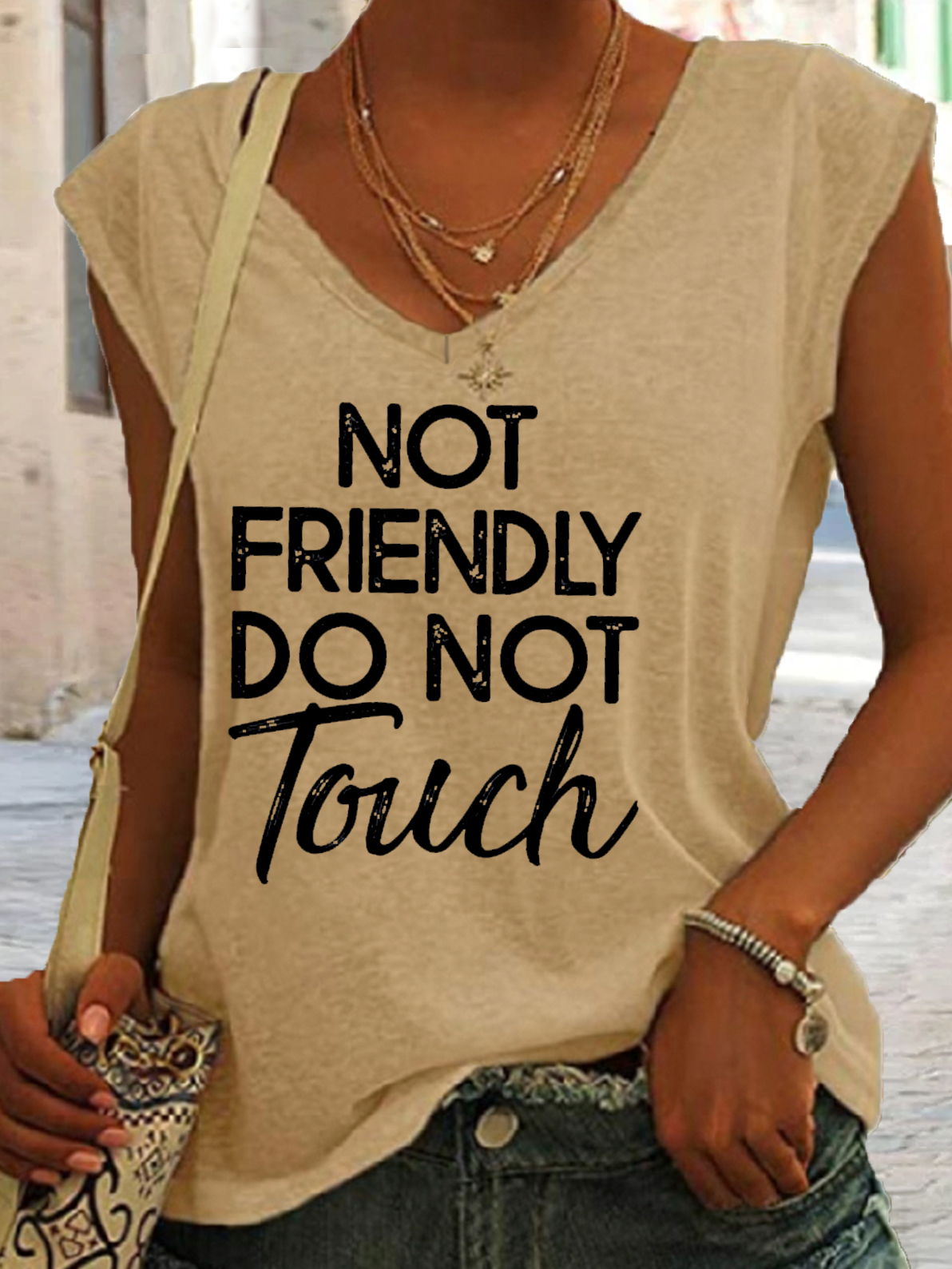 Women's Funny Sarcasm Hoodie, Not Friendly Do Not Touch Letters Casual Tank Top