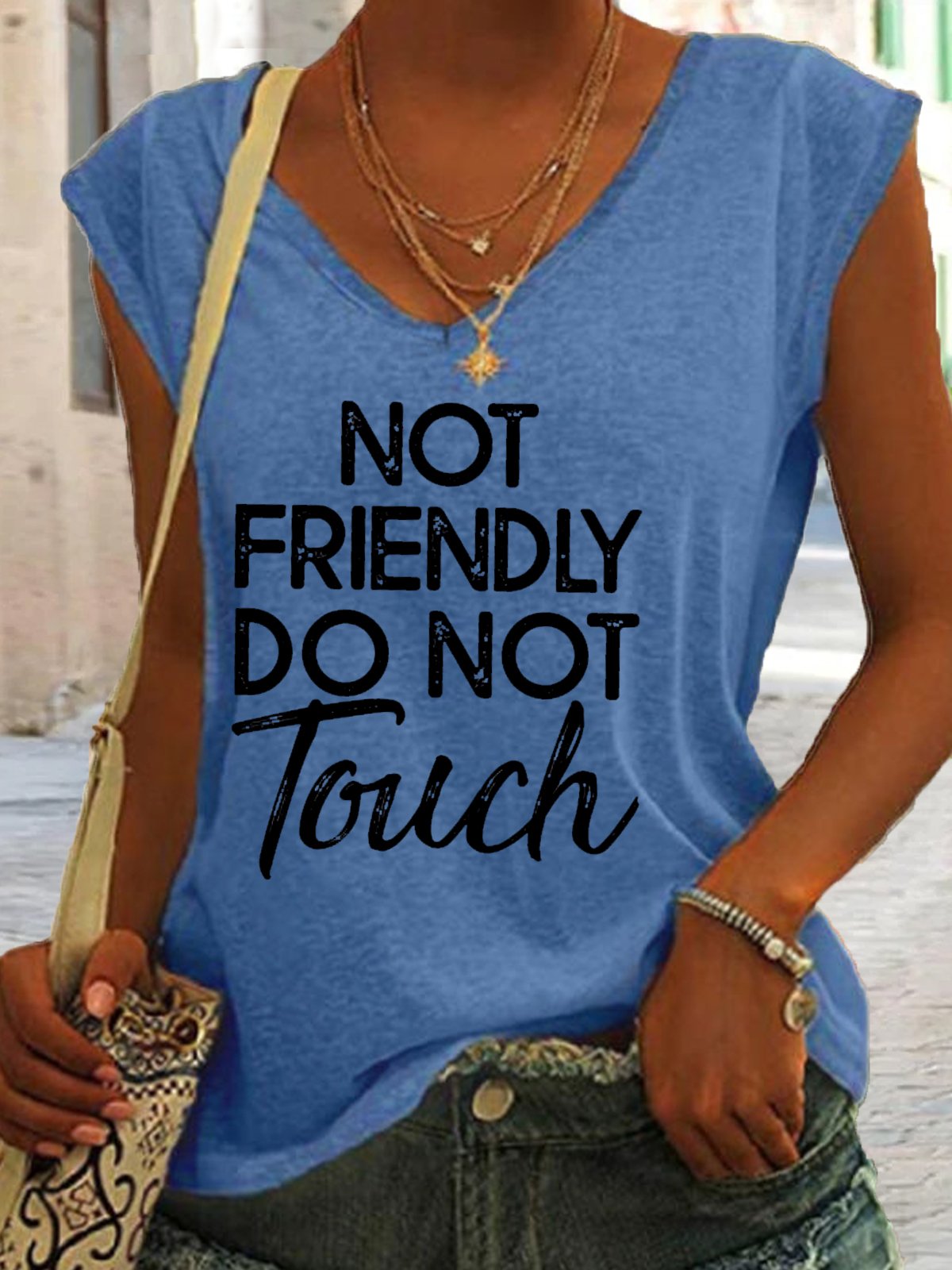 Women's Funny Sarcasm Hoodie, Not Friendly Do Not Touch Letters Casual Tank Top