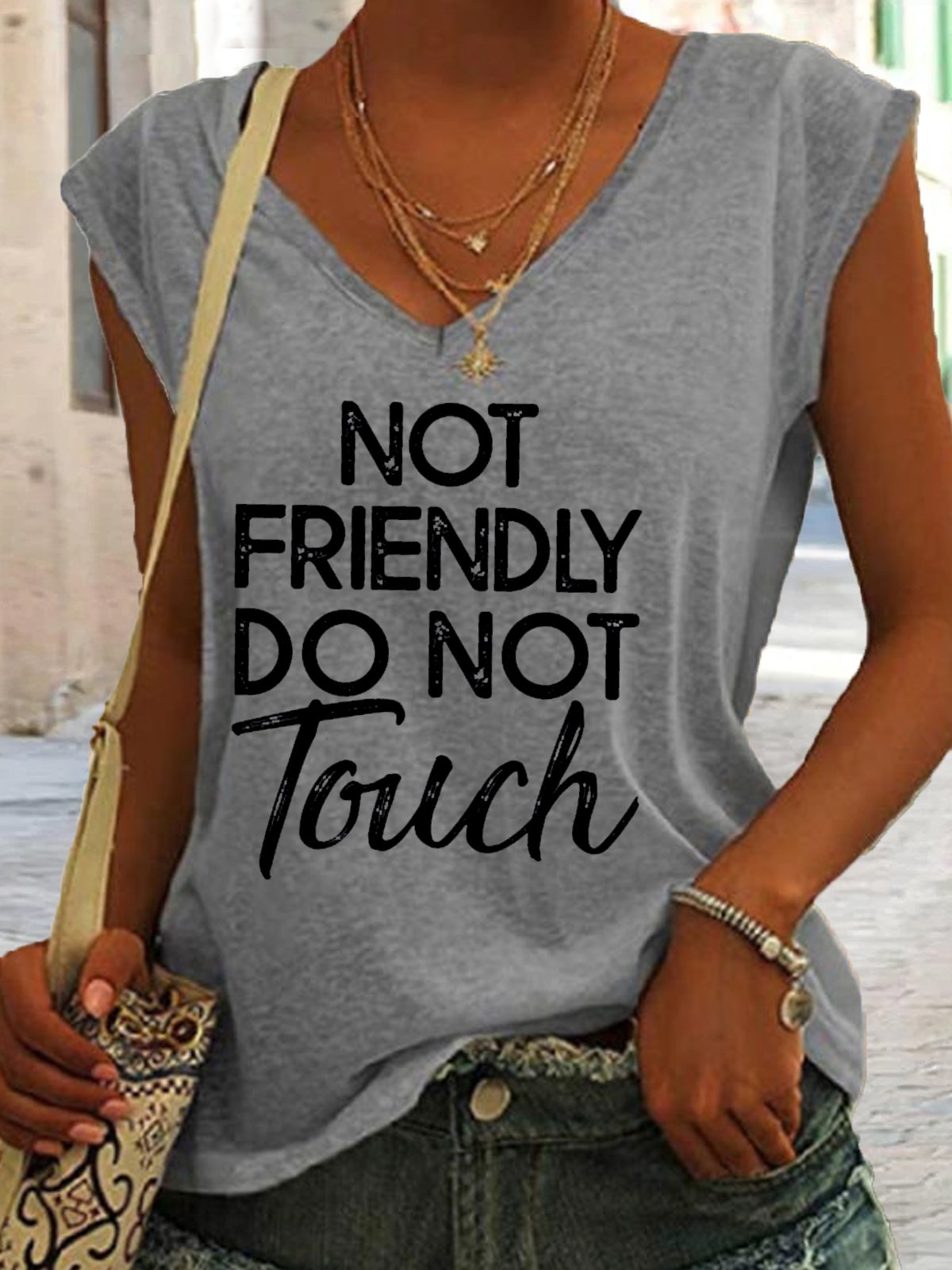 Women's Funny Sarcasm Hoodie, Not Friendly Do Not Touch Letters Casual Tank Top