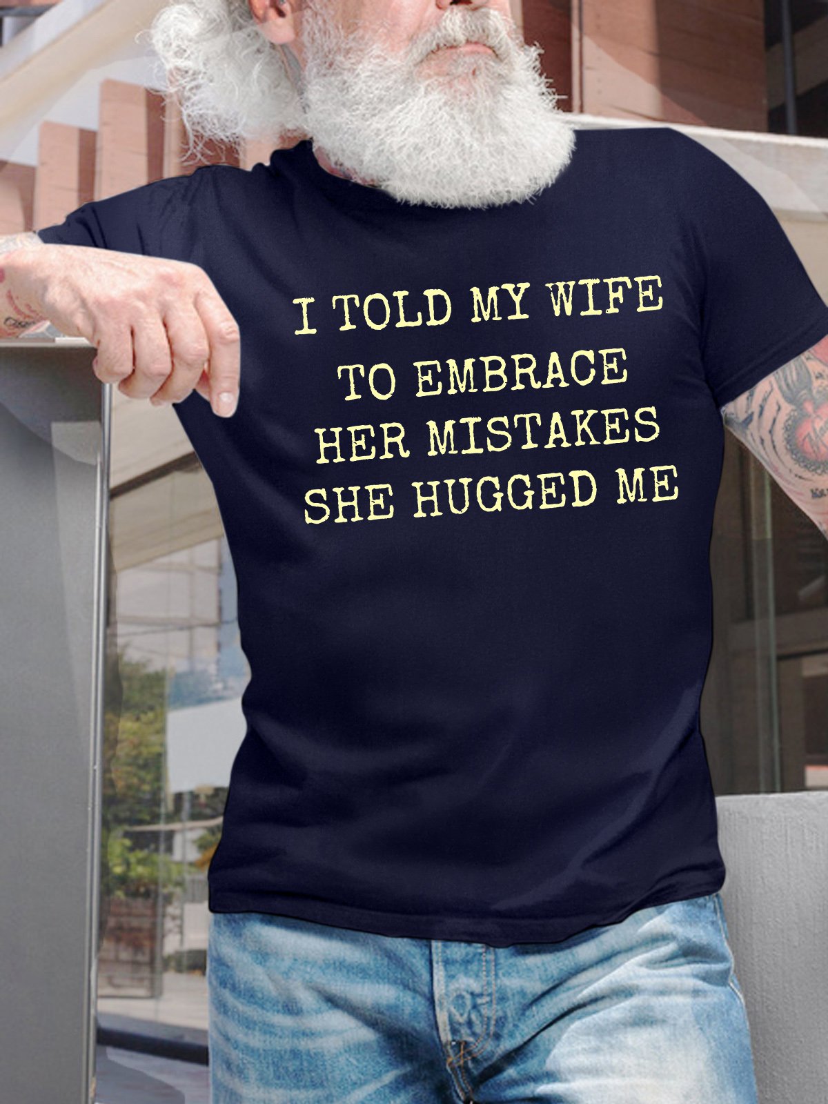 Men's I Told My Wife To Embrace Her Mistakes She Hugged Me Funny Graphic Printing Casual Crew Neck Text Letters Cotton T-Shirt