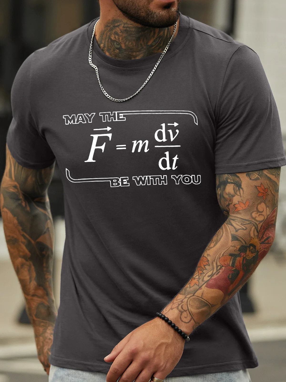 Men's May The (F=m*dv/dt) Be with You Funny Physics Science Graphic Printing Casual Cotton Crew Neck Text Letters T-Shirt