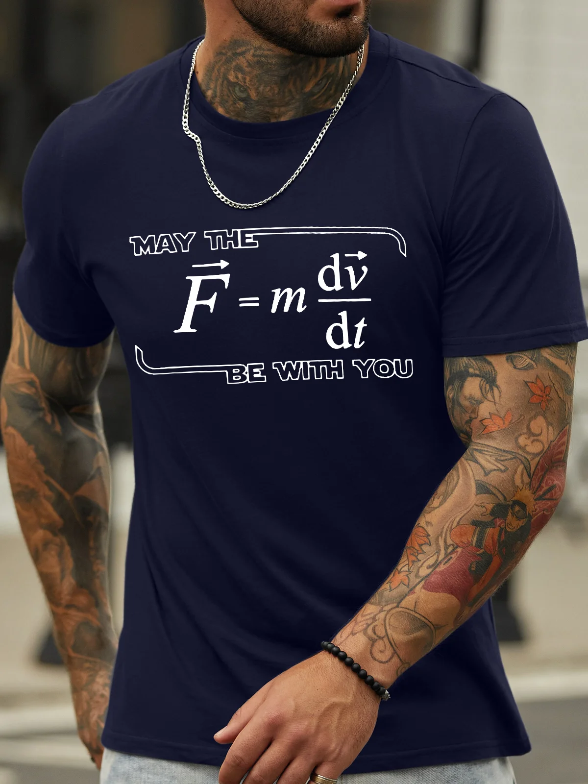 Men's May The (F=m*dv/dt) Be with You Funny Physics Science Graphic Printing Casual Cotton Crew Neck Text Letters T-Shirt