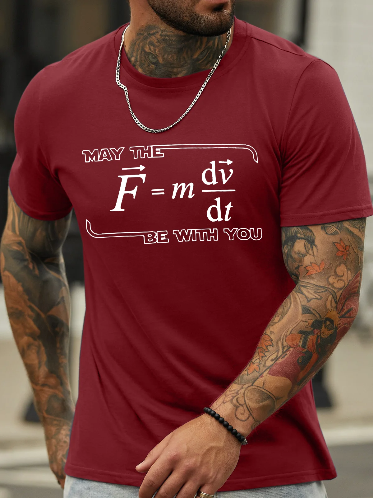 Men's May The (F=m*dv/dt) Be with You Funny Physics Science Graphic Printing Casual Cotton Crew Neck Text Letters T-Shirt