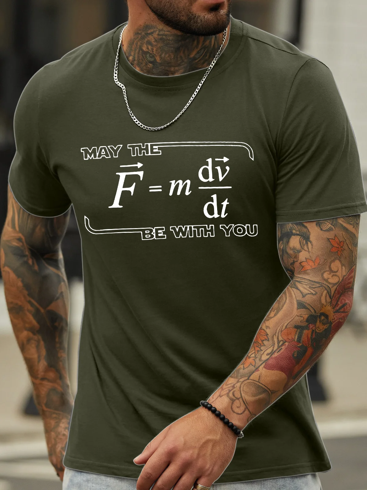 Men's May The (F=m*dv/dt) Be with You Funny Physics Science Graphic Printing Casual Cotton Crew Neck Text Letters T-Shirt