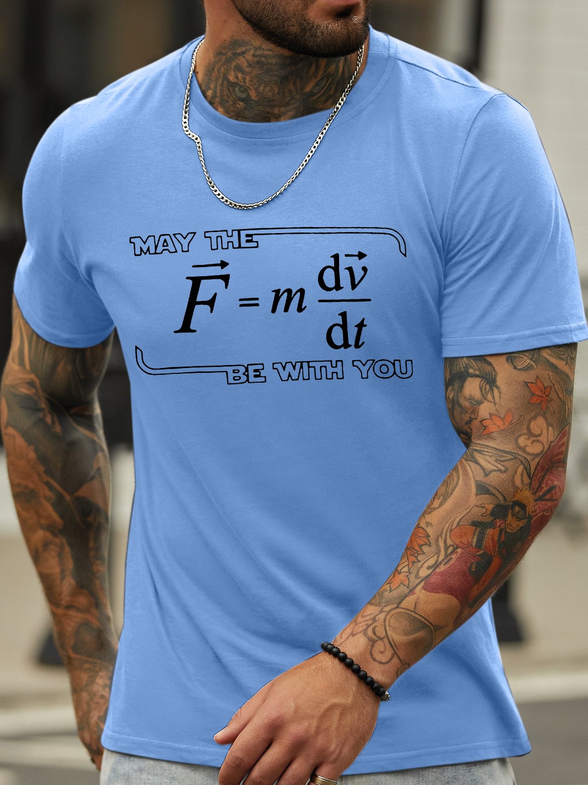 Men's May The (F=m*dv/dt) Be with You Funny Physics Science Graphic Printing Casual Cotton Crew Neck Text Letters T-Shirt