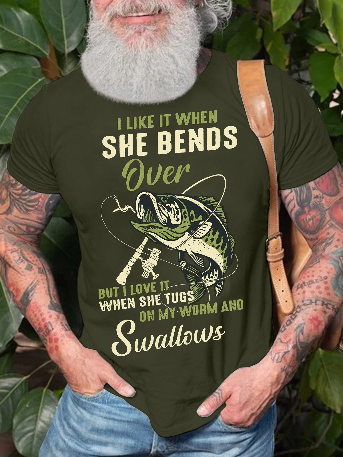 Men's I Like It When She Bends Over But I Love It When She Tugs On My Worm And Swallows Funny Graphic Printing Cotton Text Letters Casual T-Shirt
