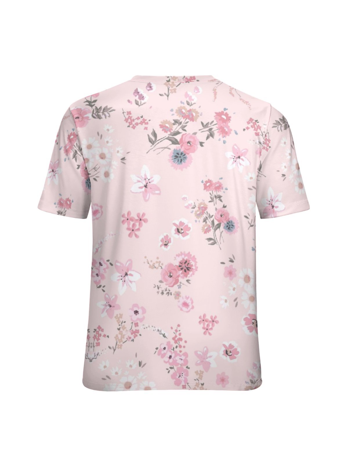 Women's Cute Cherry Blossoms Print Simple Crew Neck T-Shirt