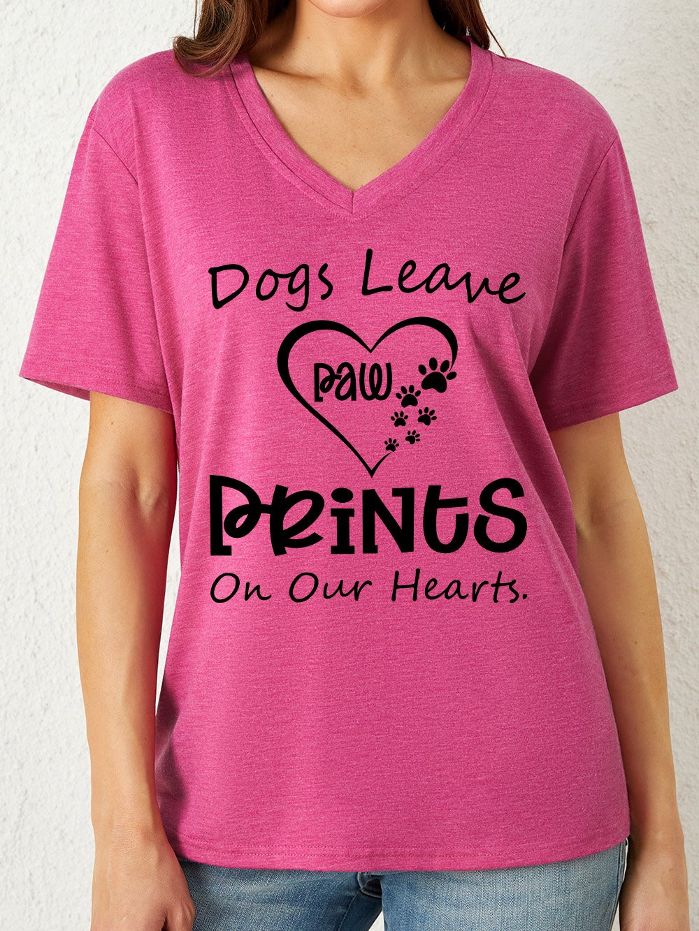 Lilicloth X Ana Dogs Leave Paw Prints On Our Hearts Women's V Neck Dog Casual T-Shirt