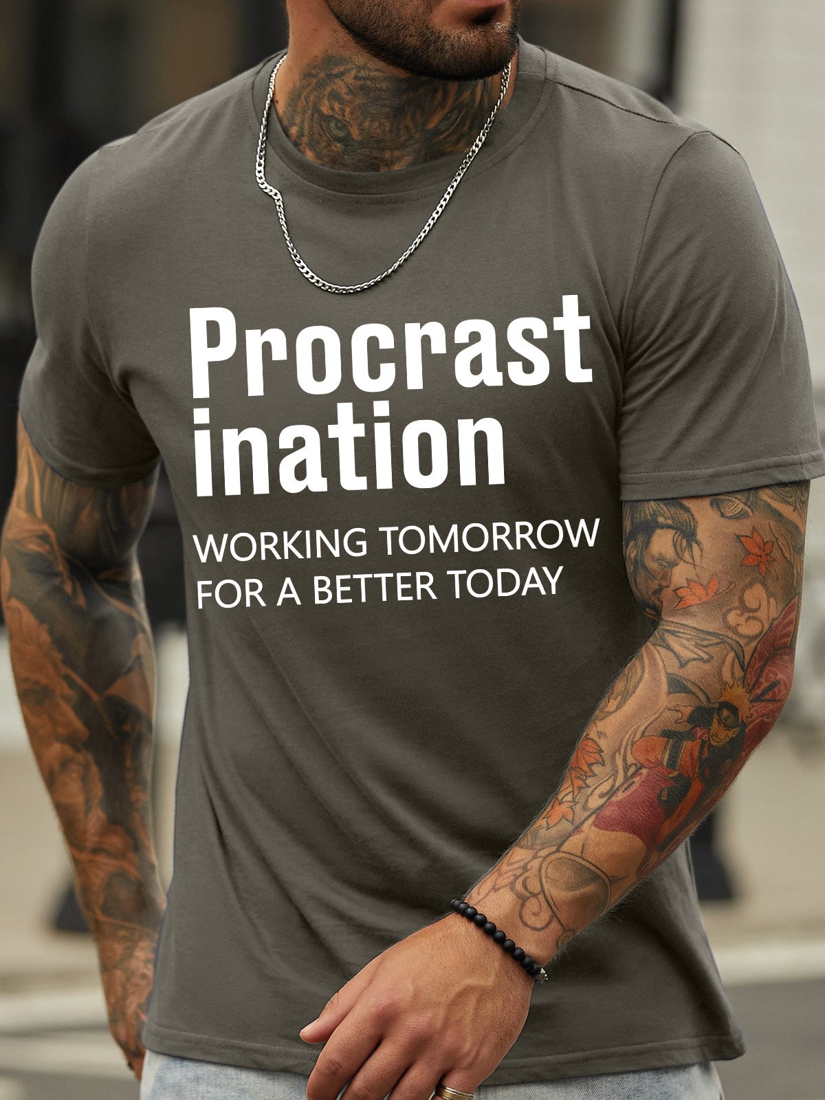 Lilicloth X Hynek Rajtr Procrast Ination Working Tomorrow For A Better Today Men's Crew Neck Casual T-Shirt