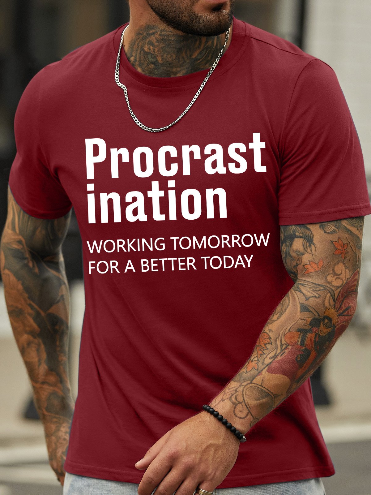 Lilicloth X Hynek Rajtr Procrast Ination Working Tomorrow For A Better Today Men's Crew Neck Casual T-Shirt