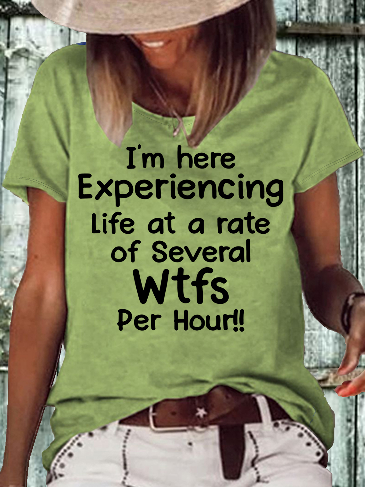 Women's I'm Here Experiencing Life At A Rate of Several WTFs Per Hour Crew Neck Casual Letters T-Shirt