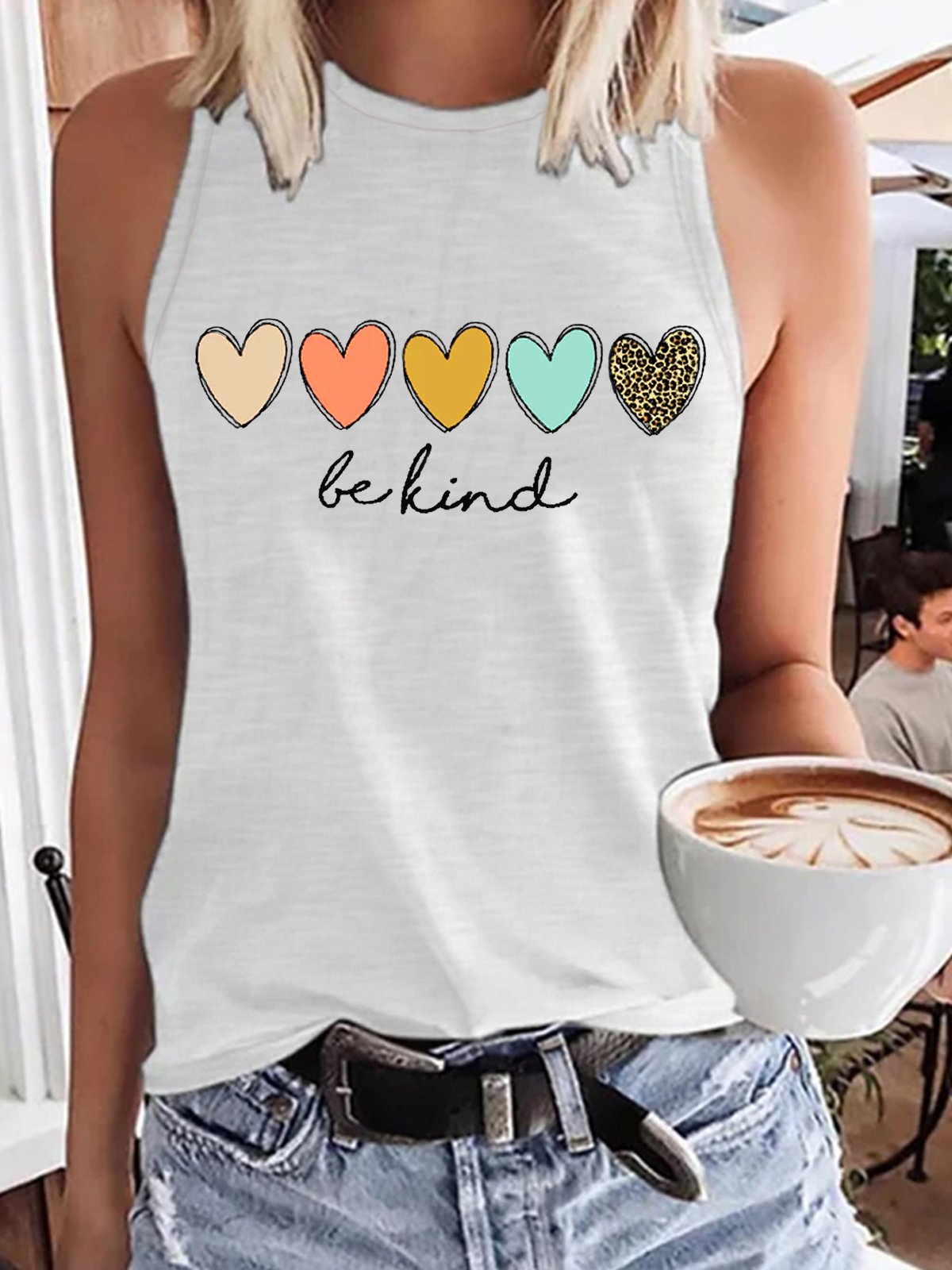 Women's Be Kind Hearts Print Casual Tank Top