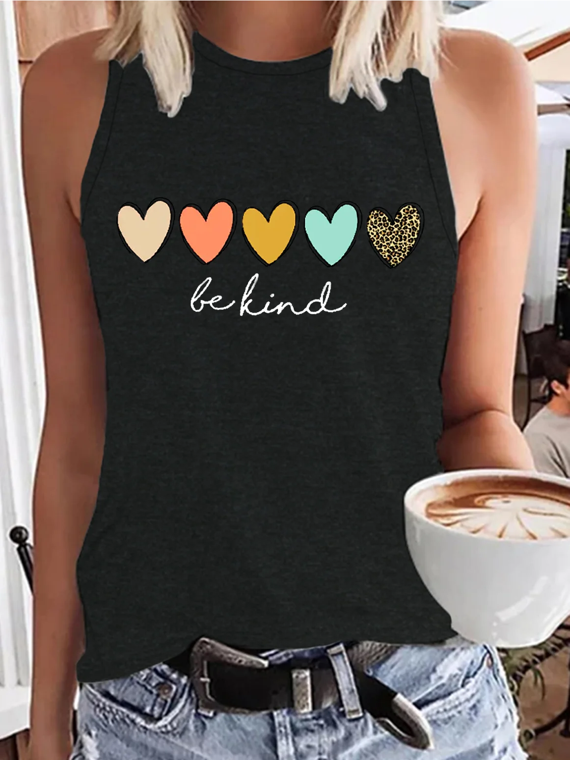 Women's Be Kind Hearts Print Casual Tank Top