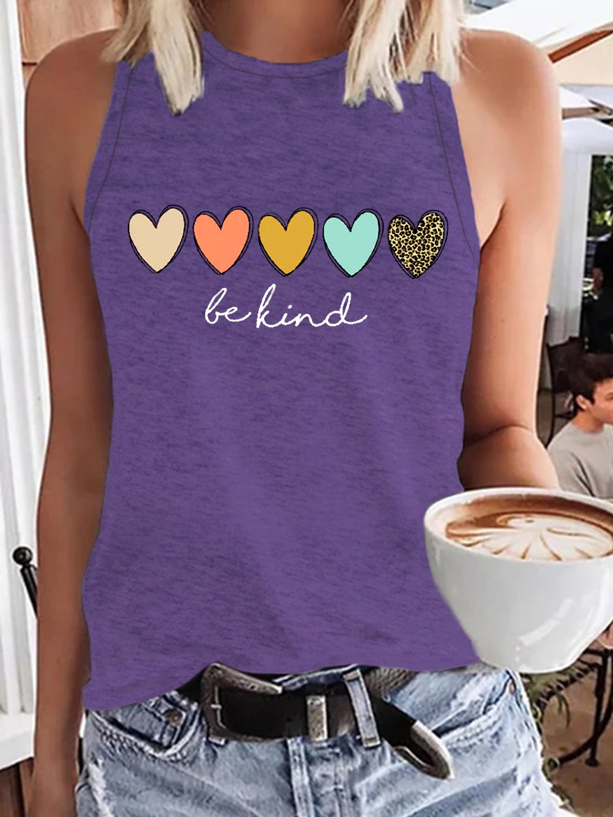 Women's Be Kind Hearts Print Casual Tank Top