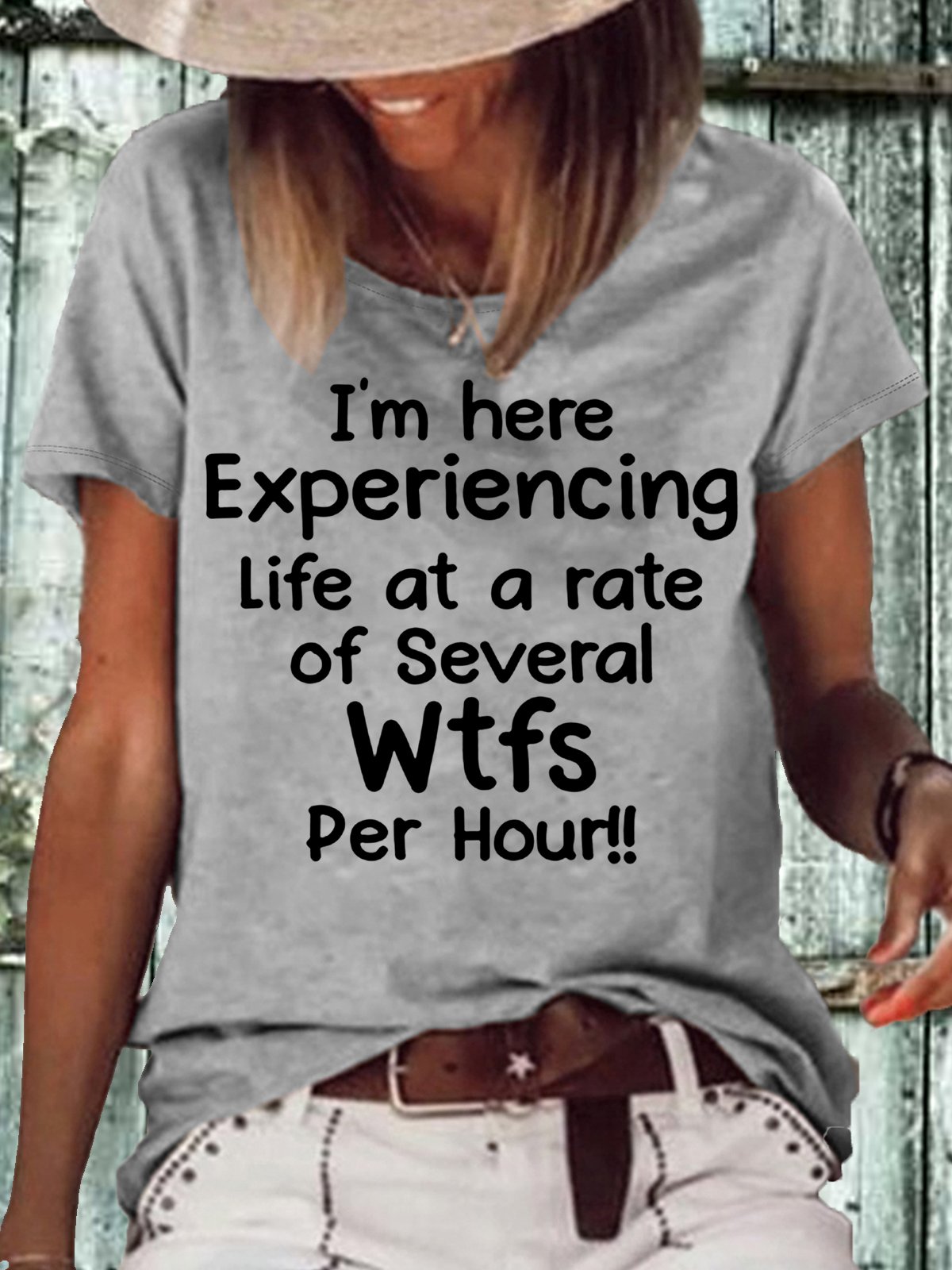 Women's I'm Here Experiencing Life At A Rate of Several WTFs Per Hour Crew Neck Casual Letters T-Shirt