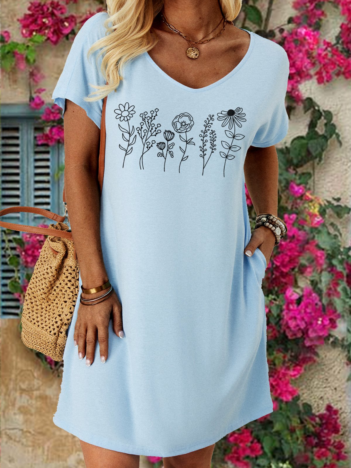 Women's Floral Crew Neck Casual Dress