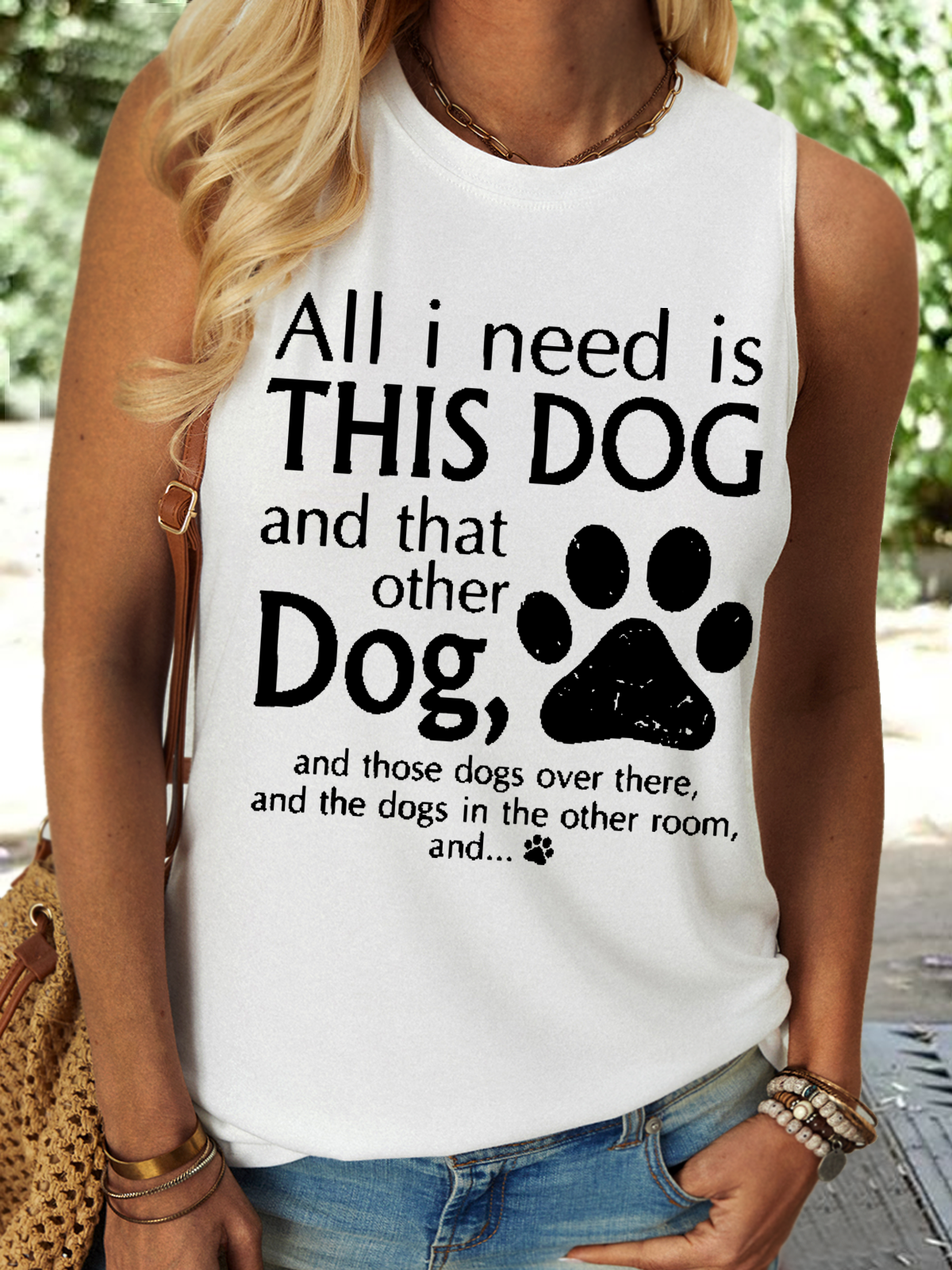 Women's All I Need Is This Dog And That Other Dog Regular Fit Cotton-Blend Casual Tank Top