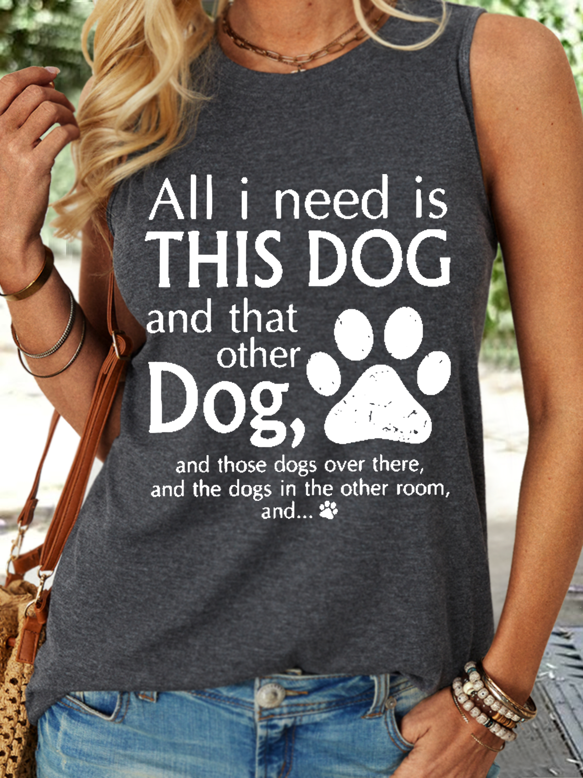 Women's All I Need Is This Dog And That Other Dog Regular Fit Cotton-Blend Casual Tank Top