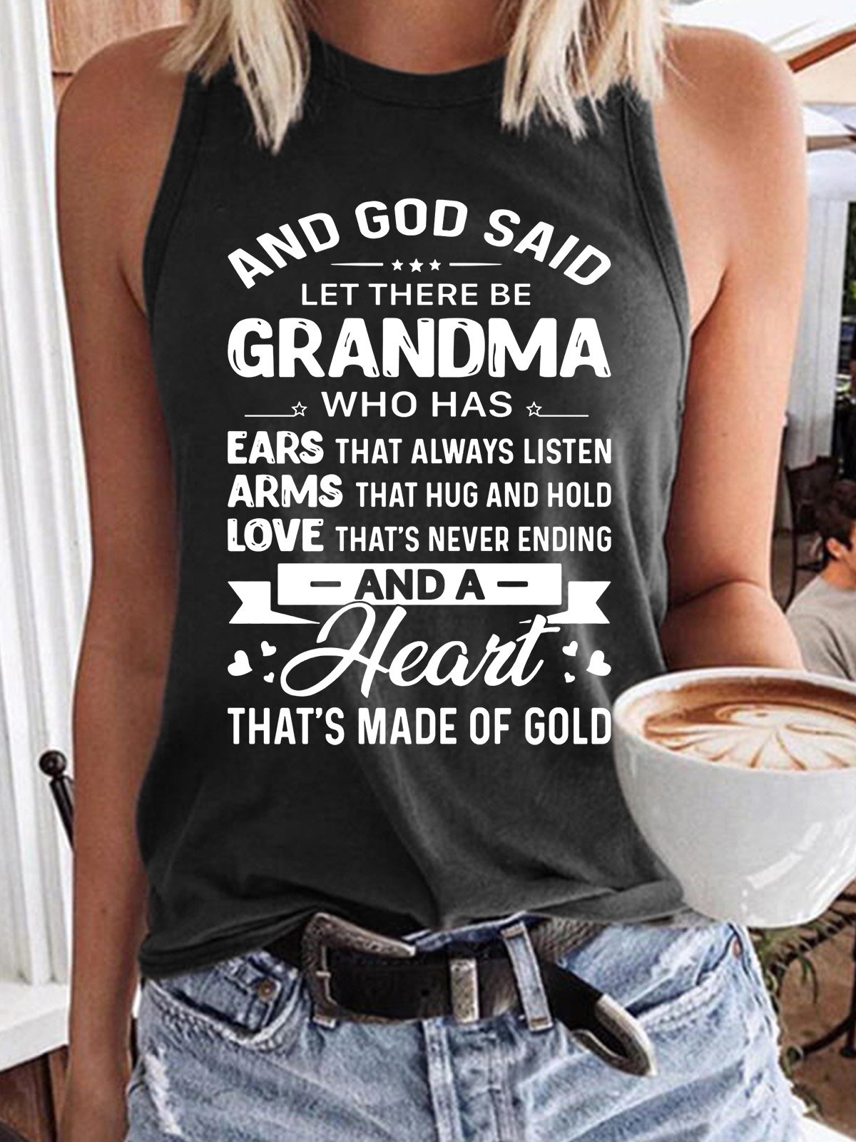 Women’s And God Said Let There Be Grandma Who Has Heart That’s Made Of Gold Text Letters Tank Top