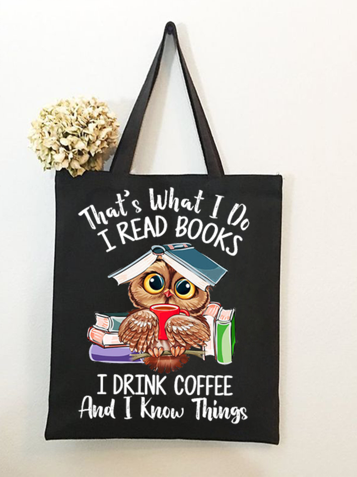 Women's Owl Coffe Book Funny Shopping Tote