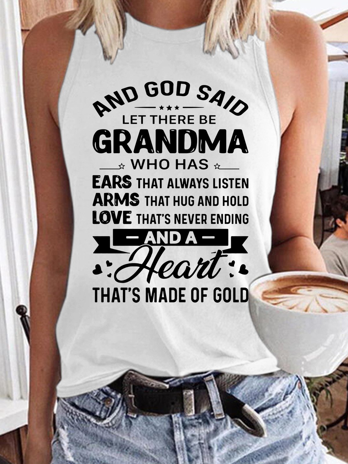 Women’s And God Said Let There Be Grandma Who Has Heart That’s Made Of Gold Text Letters Tank Top