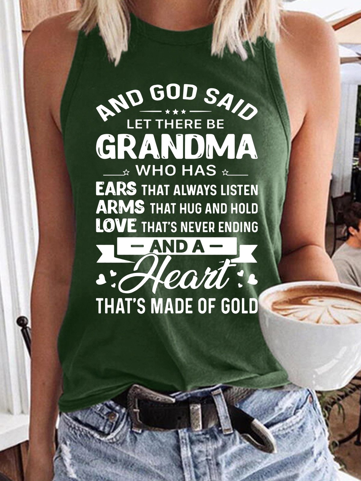 Women’s And God Said Let There Be Grandma Who Has Heart That’s Made Of Gold Text Letters Tank Top