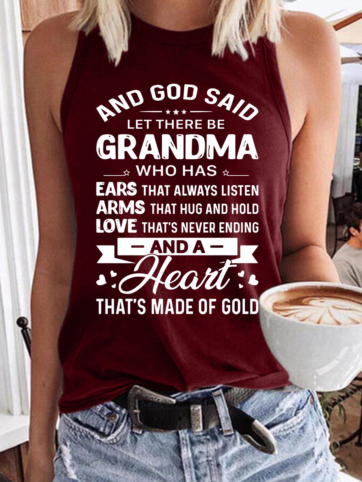 Women’s And God Said Let There Be Grandma Who Has Heart That’s Made Of Gold Text Letters Tank Top