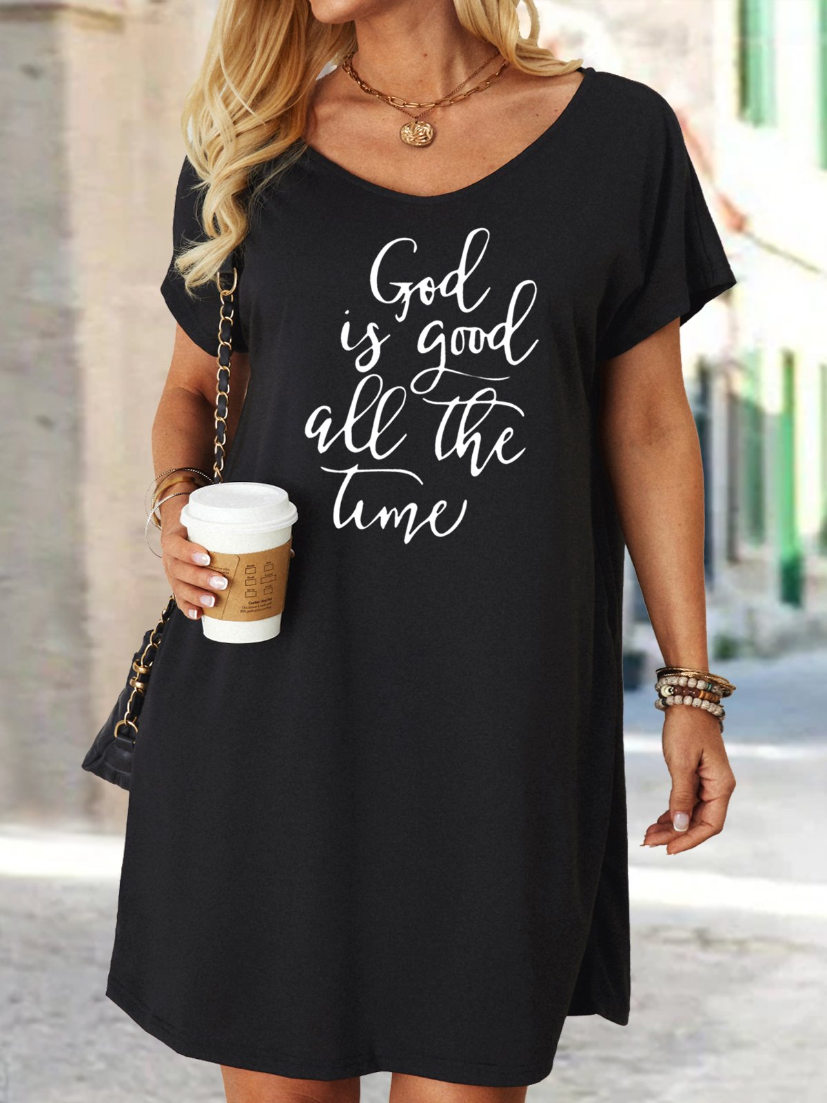 Women's Christian God Is Good All The Time Crew Neck  Casual Dress