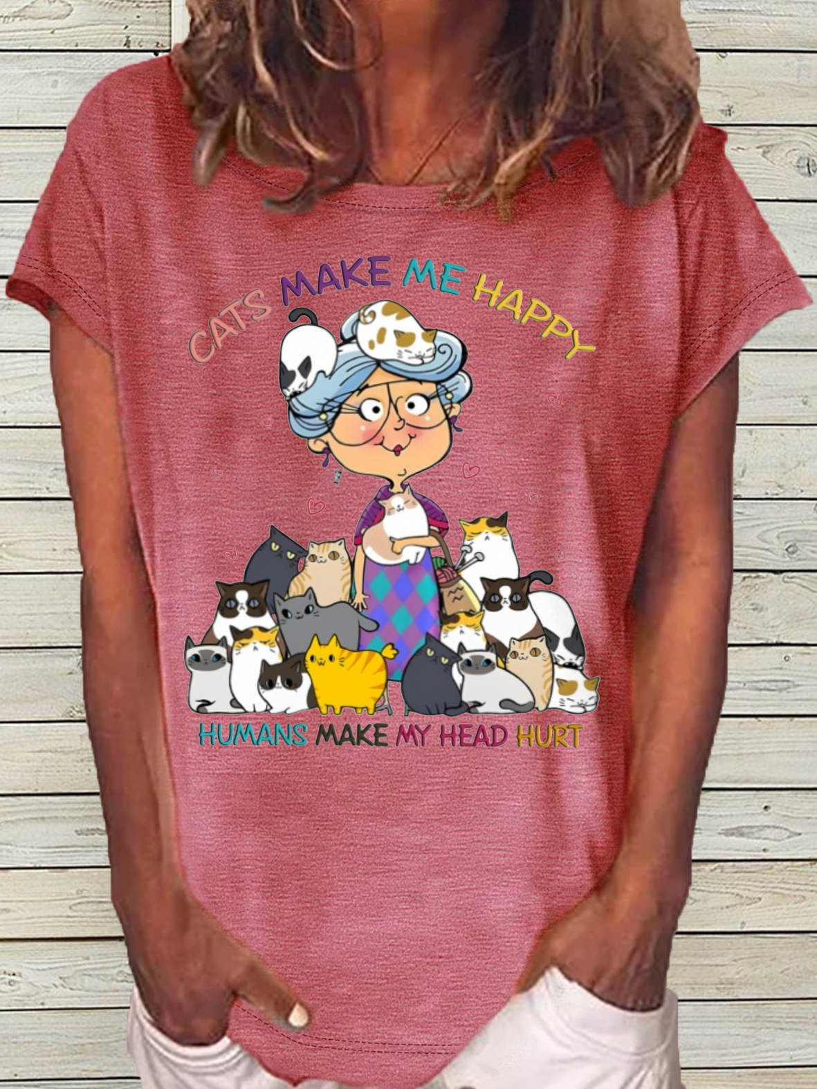 Women's Cats make me happy humans make my head hurt  Cat lover Casual T-Shirt