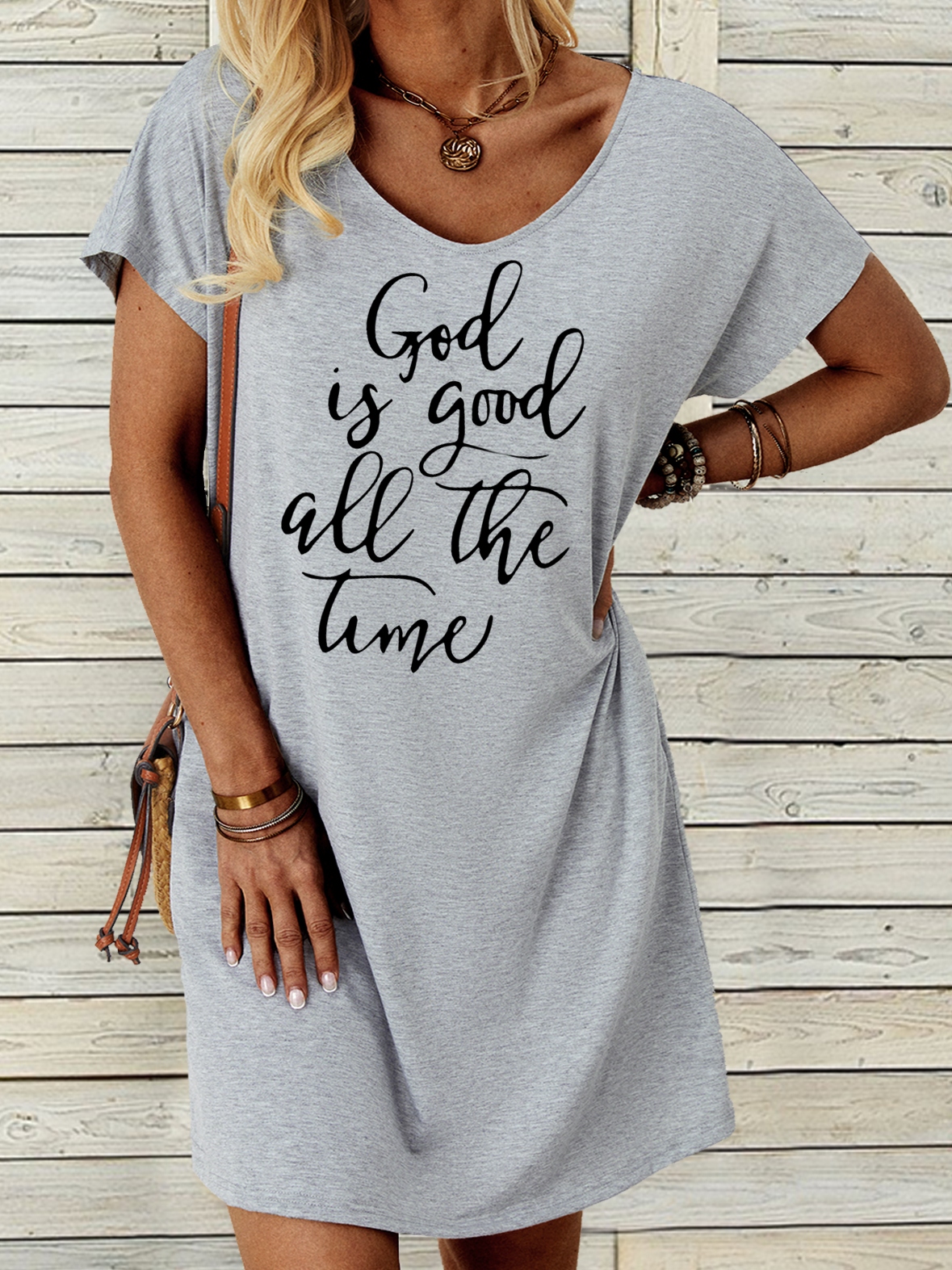 Women's Christian God Is Good All The Time Crew Neck  Casual Dress