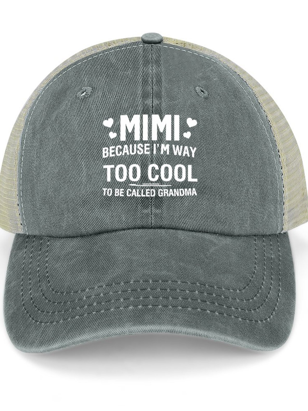 MIMI Because I'M Way Too Cool To Be Called Grandma Funny Washed Mesh Back Baseball Cap