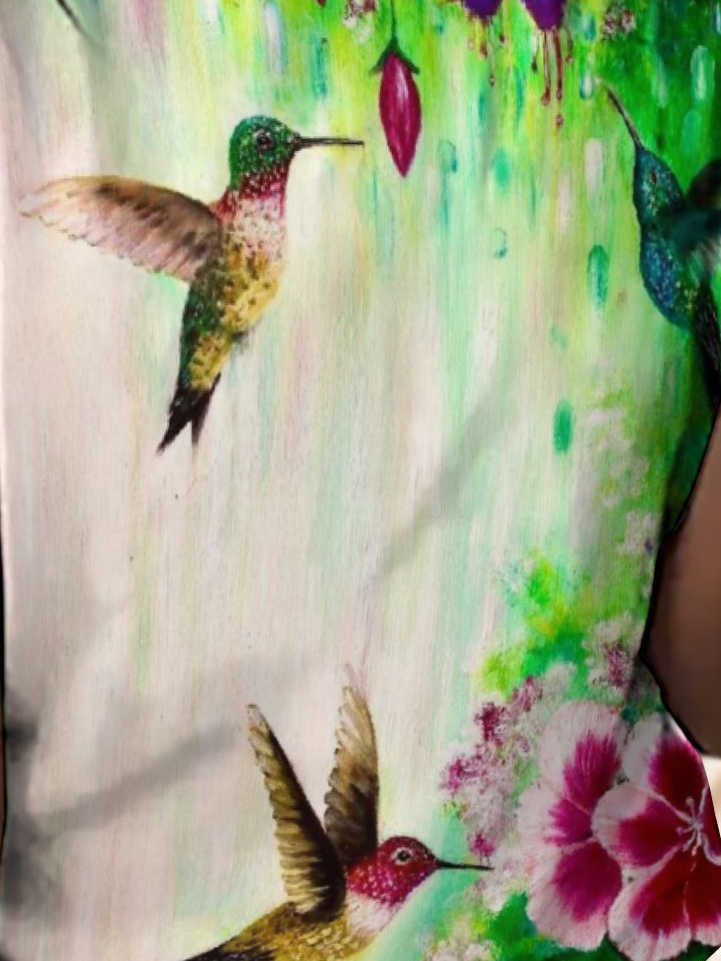 Women's Simple Floral Color Block Bird Loose T-Shirt