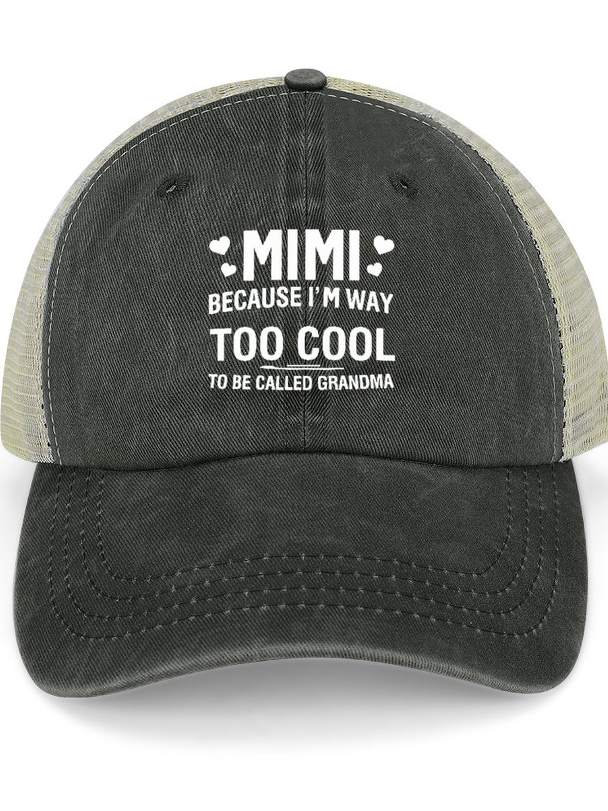 MIMI Because I'M Way Too Cool To Be Called Grandma Funny Washed Mesh Back Baseball Cap