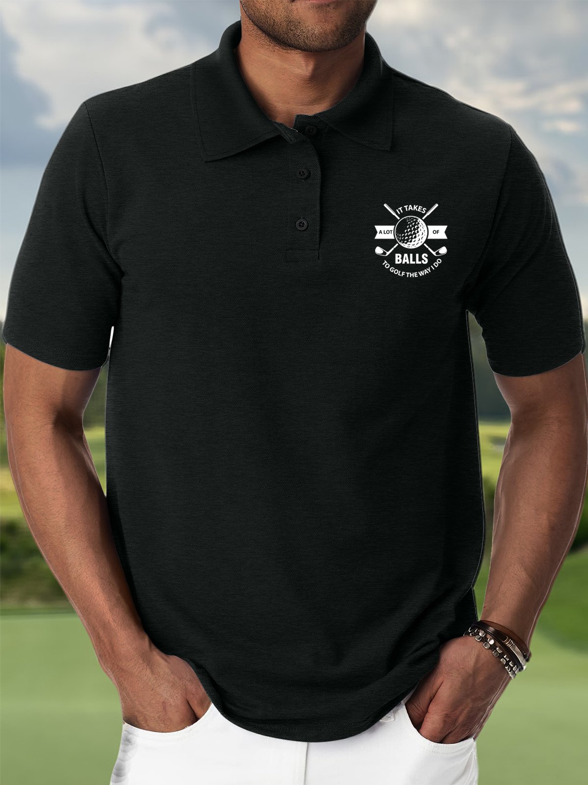 Men’s It Takes A Lot Of Balls To Golf The Way I Do Polo Collar Regular Fit Casual Polo Shirt