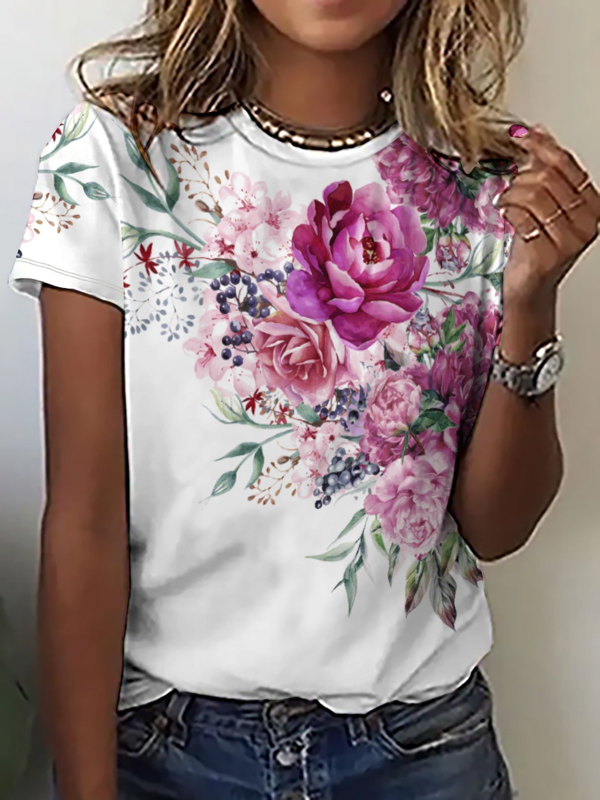 Women's Plant Floral Casual Crew Neck T-Shirt | lilicloth