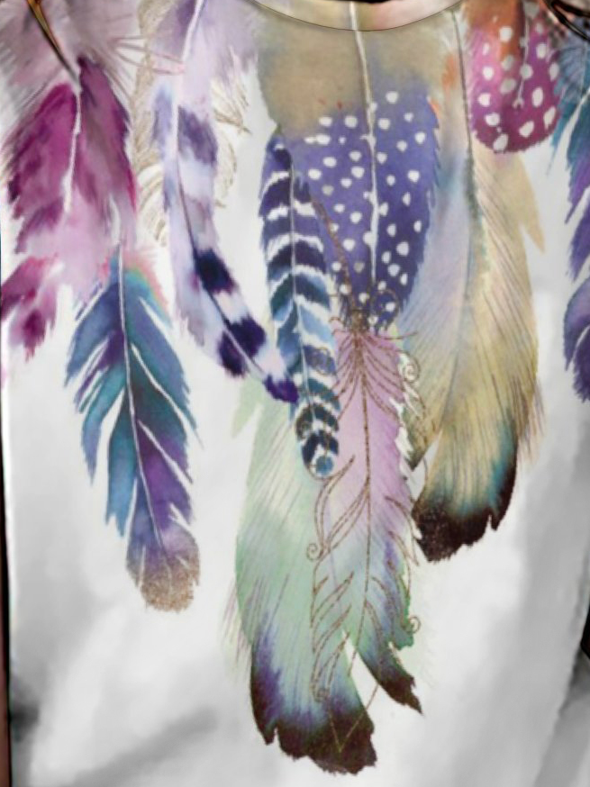 Women's Color Block Feather Pattern Simple Loose T-Shirt