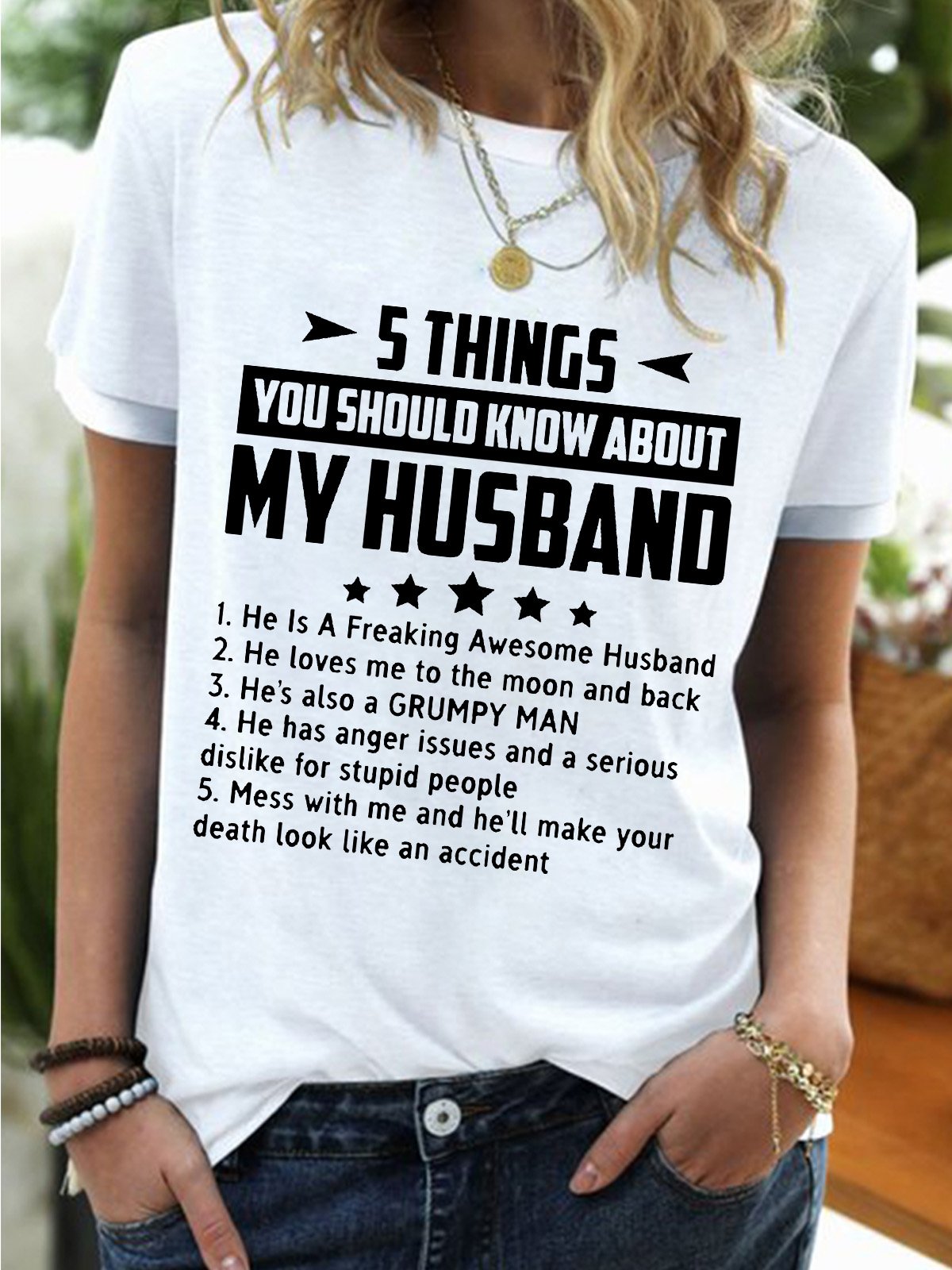 Women’s 5 Things You Should Know About My Husband Cotton-Blend Casual Crew Neck T-Shirt