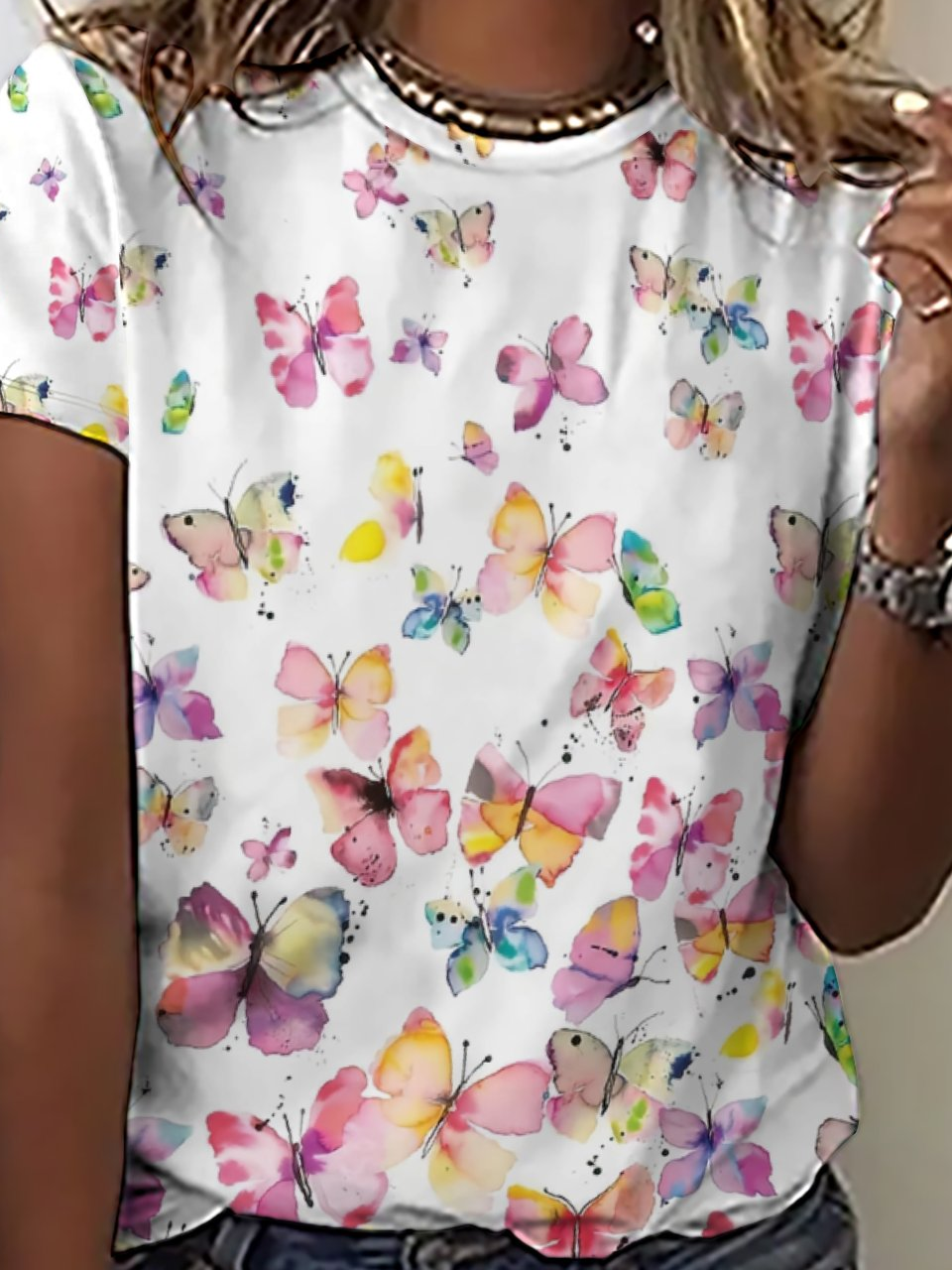 Women's Crew Neck Casual Butterfly T-Shirt