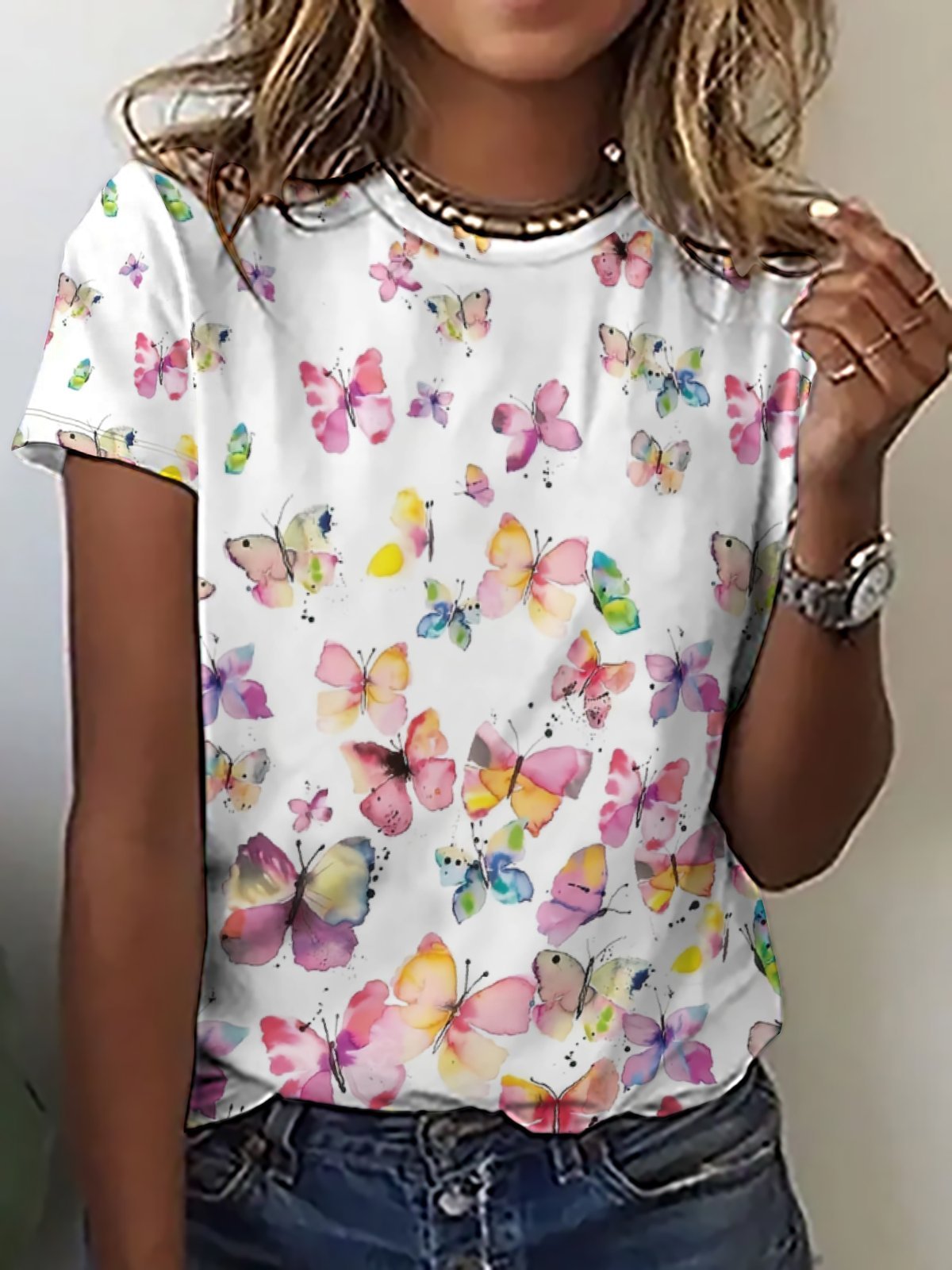 Women's Crew Neck Casual Butterfly T-Shirt