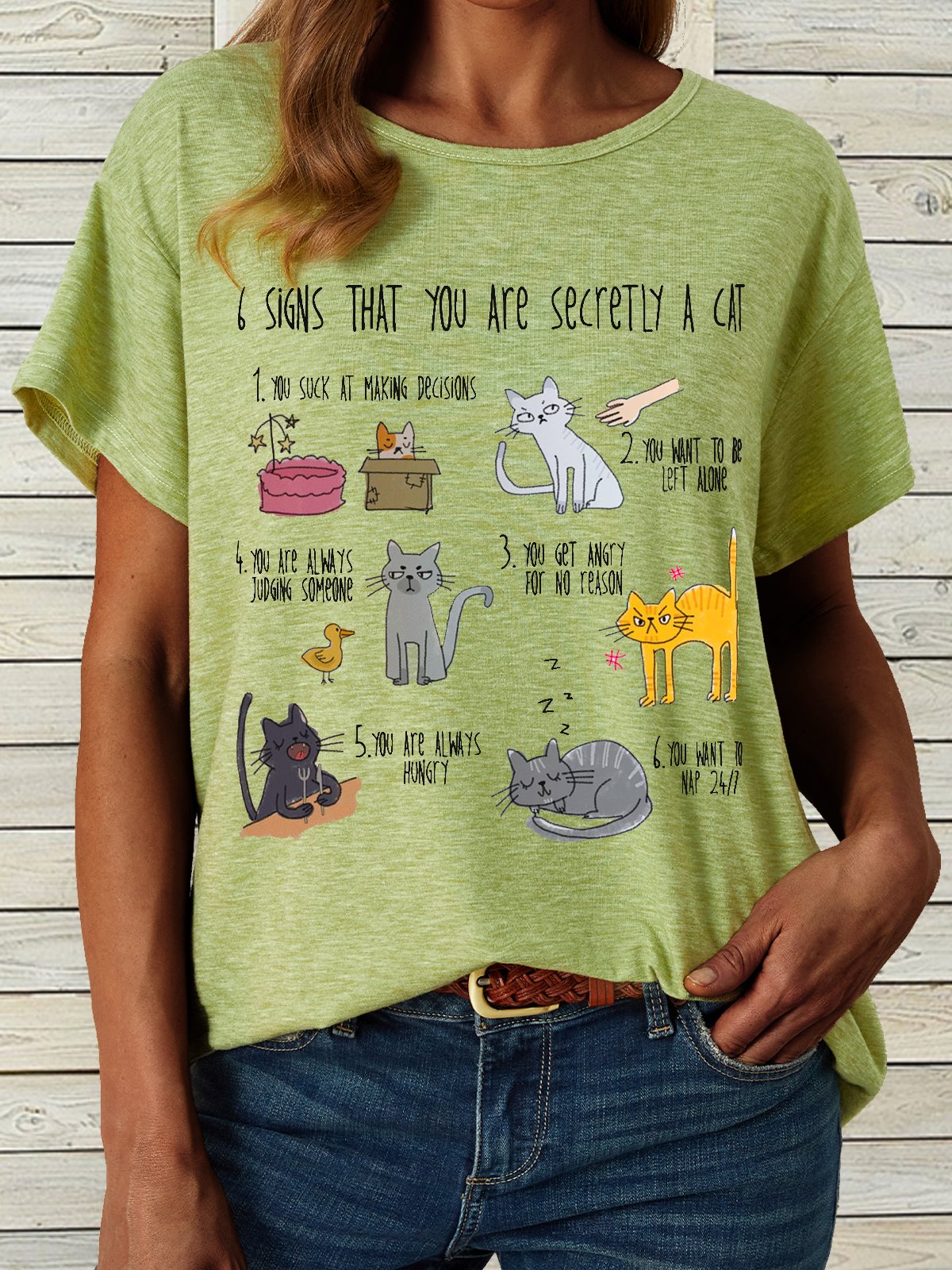 Women's Six signs that you are secretly a cat crazy cat lady Letters Casual T-Shirt