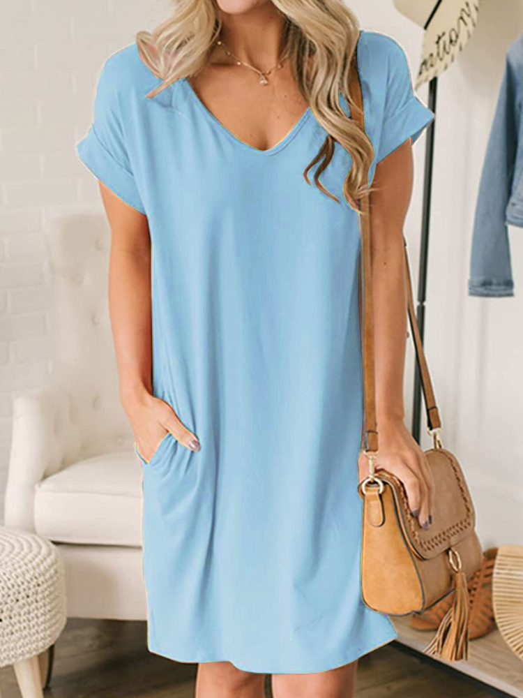 Women’s Plain Casual Loose V Neck Dress