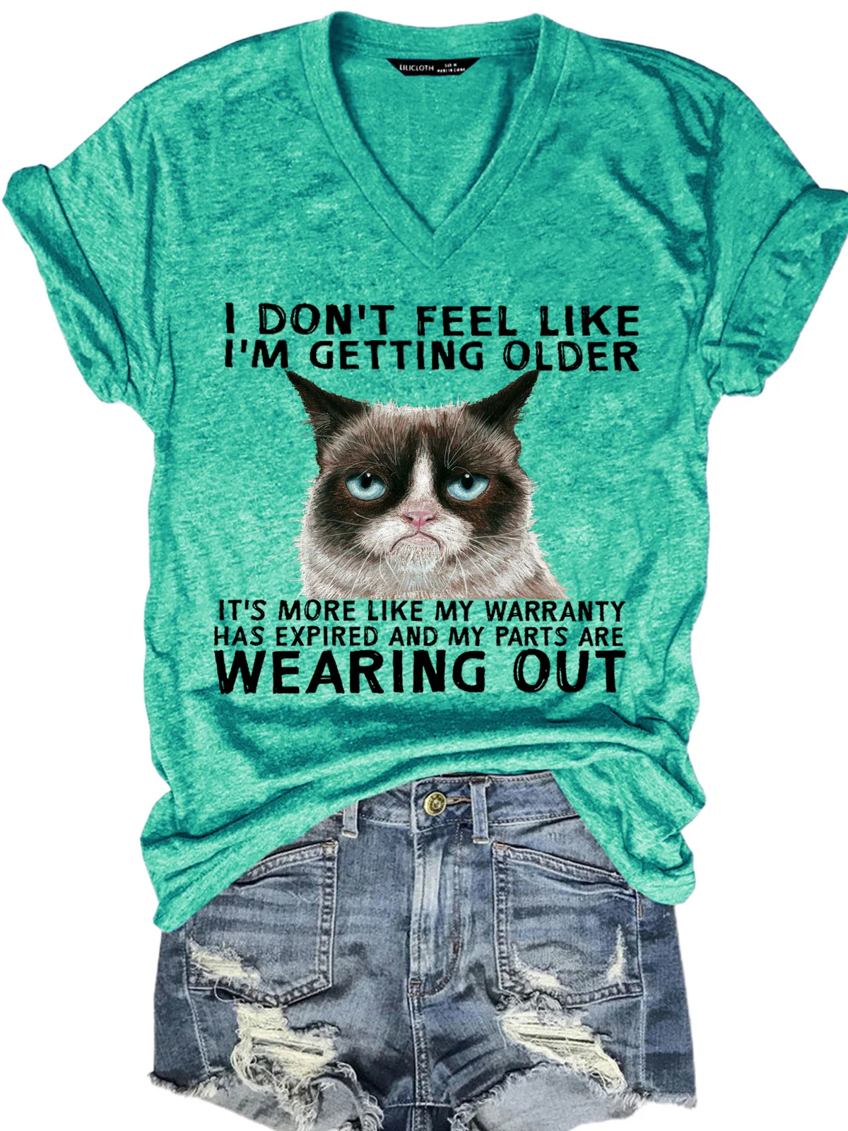 Women's Funny Qoute  Grumpy Cat Crew Neck Loose Casual T-Shirt